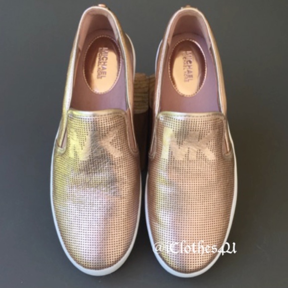Michael Kors Shoes - MK Leather Rose Gold Perforated Keaton Slip Ons